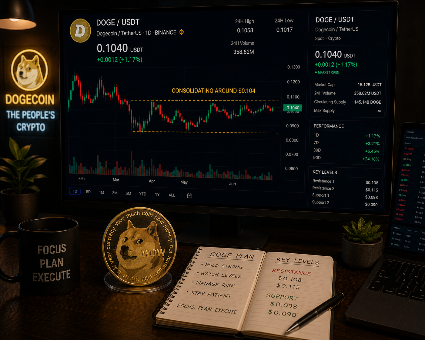 Dogecoin has held the $0.102 support level.